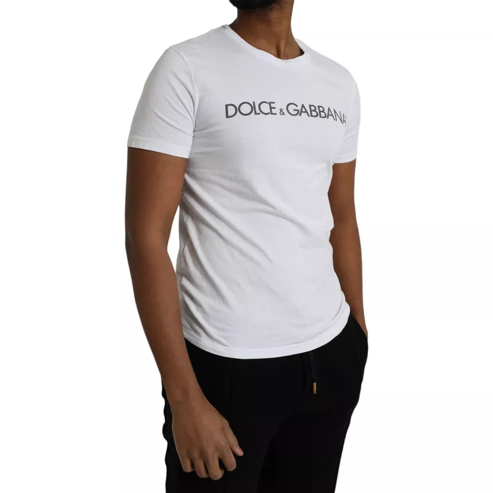 Μπλουζάκι Dolce & Gabbana White Logo Cotton Crew Neck με κοντό μανίκι