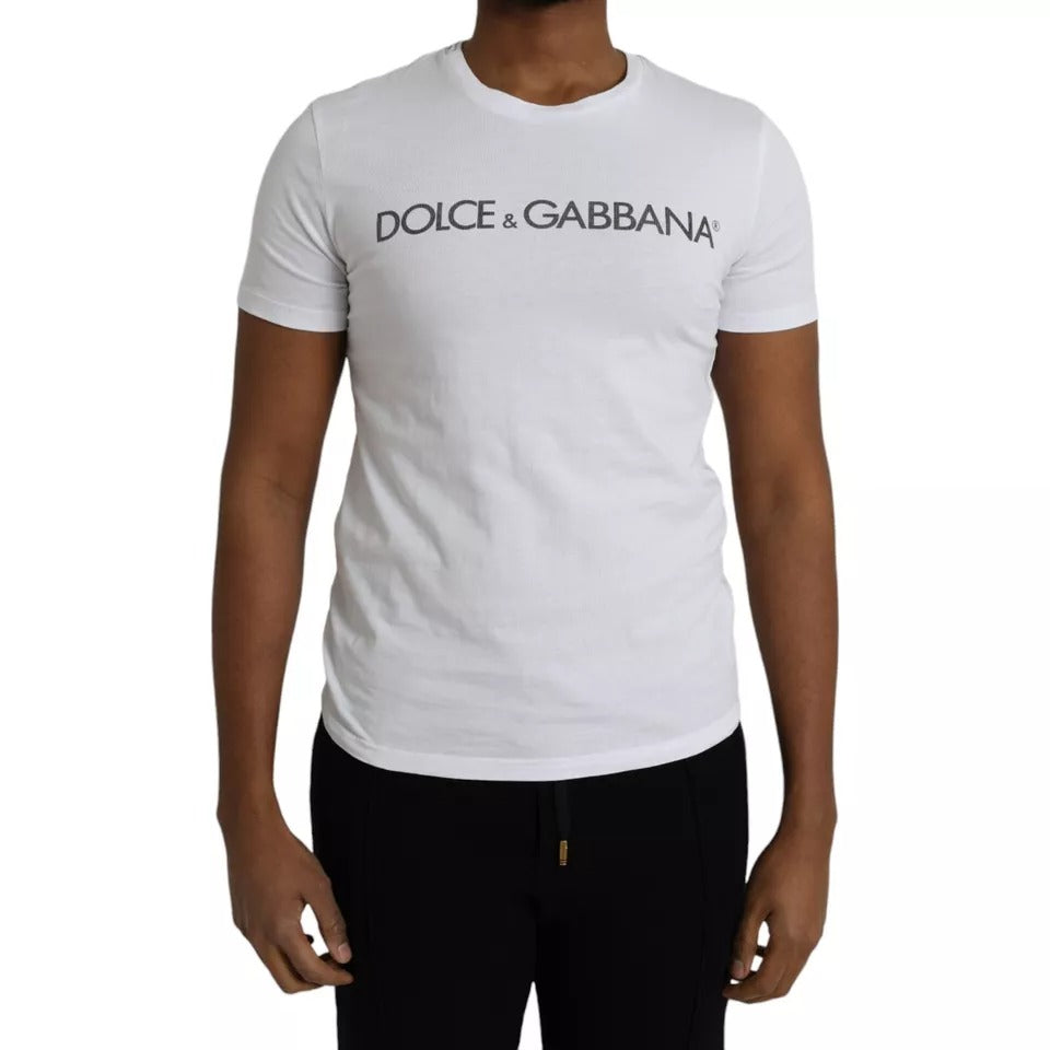 Μπλουζάκι Dolce & Gabbana White Logo Cotton Crew Neck με κοντό μανίκι