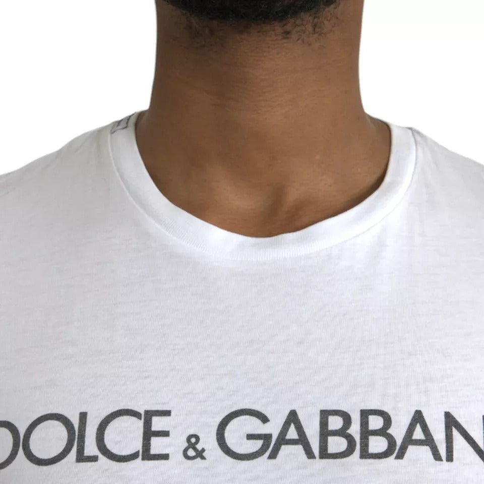 Μπλουζάκι Dolce & Gabbana White Logo Cotton Crew Neck με κοντό μανίκι