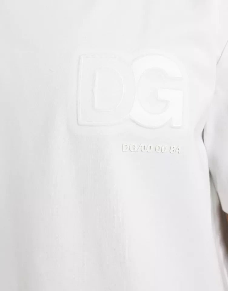 Dolce & Gabbana White Logo Embossed Cotton Crewneck T-shirt