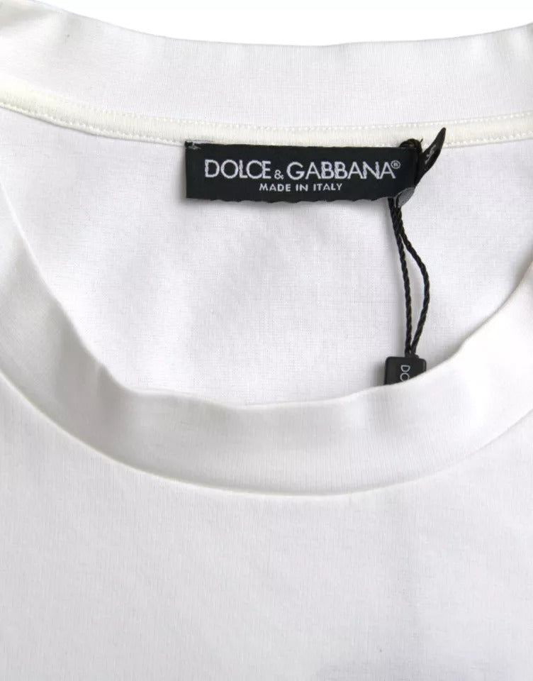 Μπλουζάκι Dolce & Gabbana White Logo με ανάγλυφο βαμβακερό λαιμόκοψη