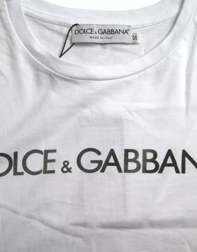 Ανδρικό μπλουζάκι Dolce & Gabbana White Logo Print Cotton Crew Neck Ανδρικό μπλουζάκι