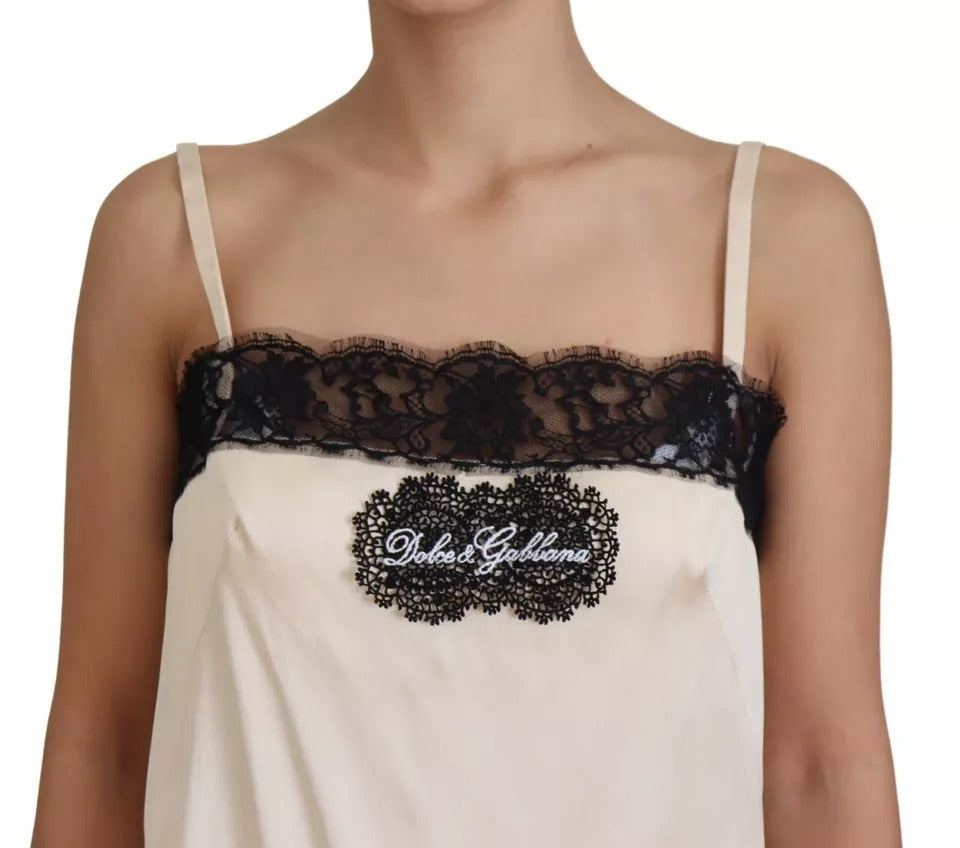 Κέντημα με λογότυπο Dolce & Gabbana Beige Lace Spaghetti Top