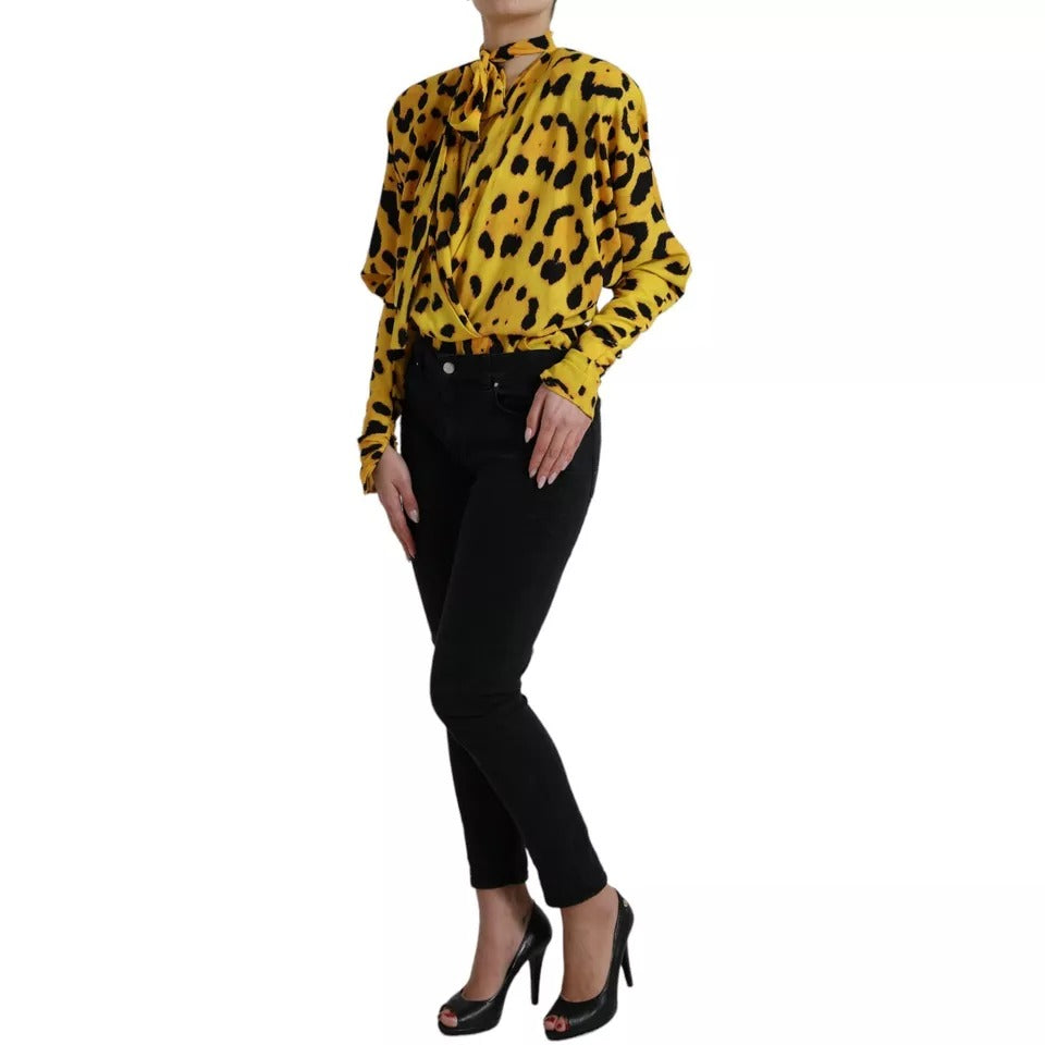 Μπλούζα με μακριά μανίκια Dolce & Gabbana Yellow Leopard Print Μπλούζα