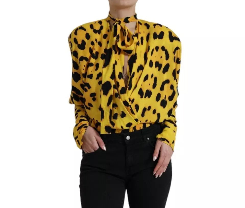 Μπλούζα με μακριά μανίκια Dolce & Gabbana Yellow Leopard Print Μπλούζα