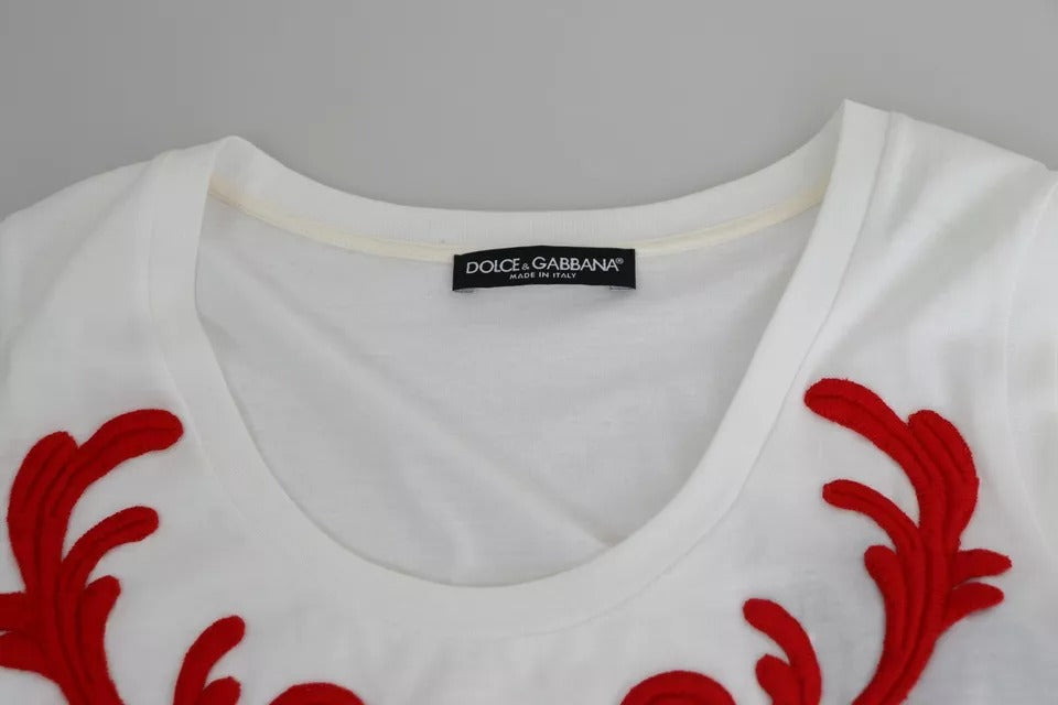 Dolce & Gabbana White Cotton Heart Απλικέ Αμάνικο Μπλουζάκι