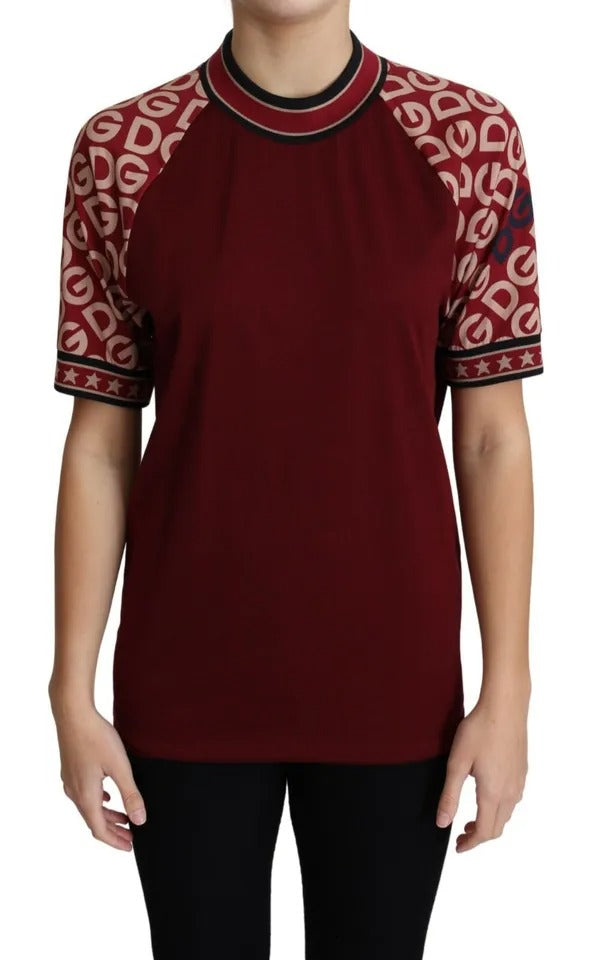 Dolce & Gabbana Maroon DG Mania Print Crew Neck T-shirt Top