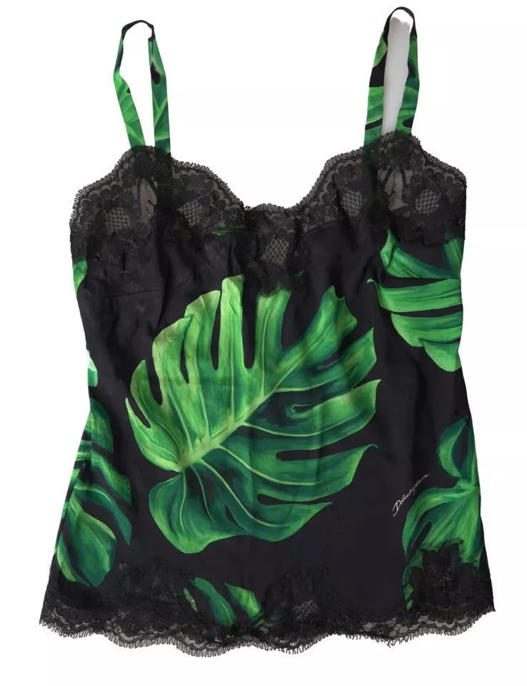 Εσώρουχα Dolce & Gabbana Black Philodendron Print Silk Camisole