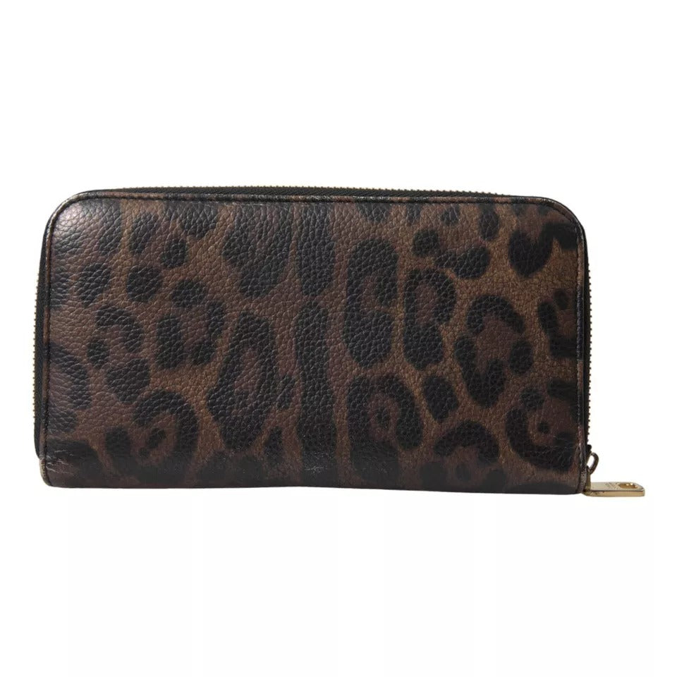 Dolce & Gabbana Brown Leopard Leopard DG Zip Around Continental Wallet