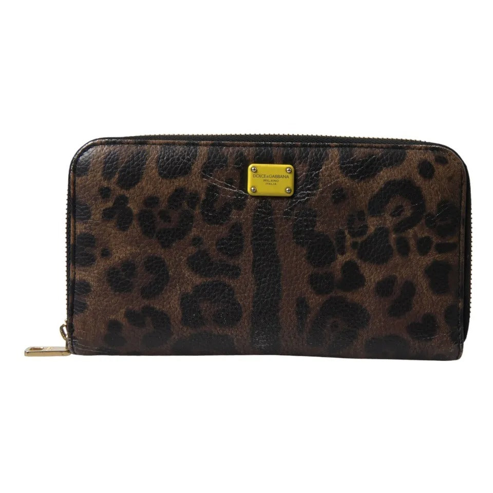 Dolce & Gabbana Brown Leopard Leopard DG Zip Around Continental Wallet