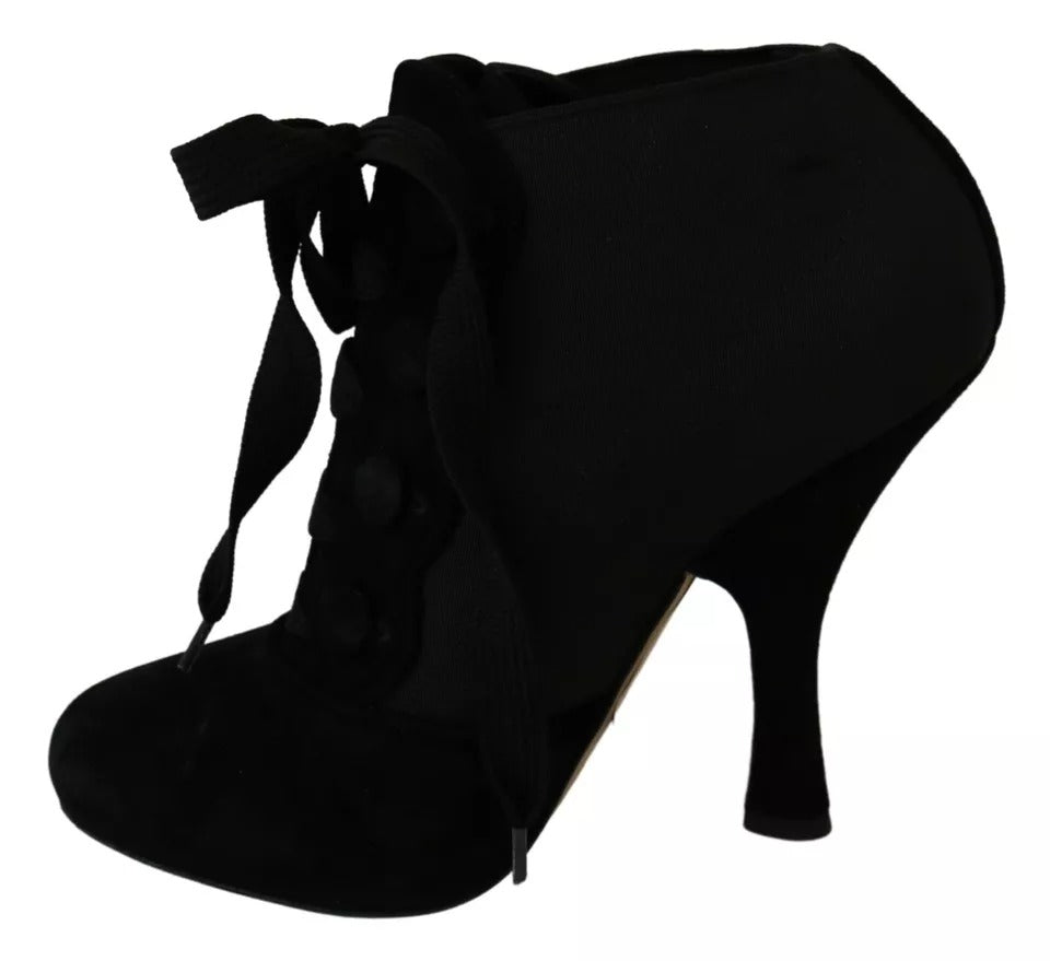 Dolce & Gabbana Black Suede Stretch Boots Booties Παπούτσια