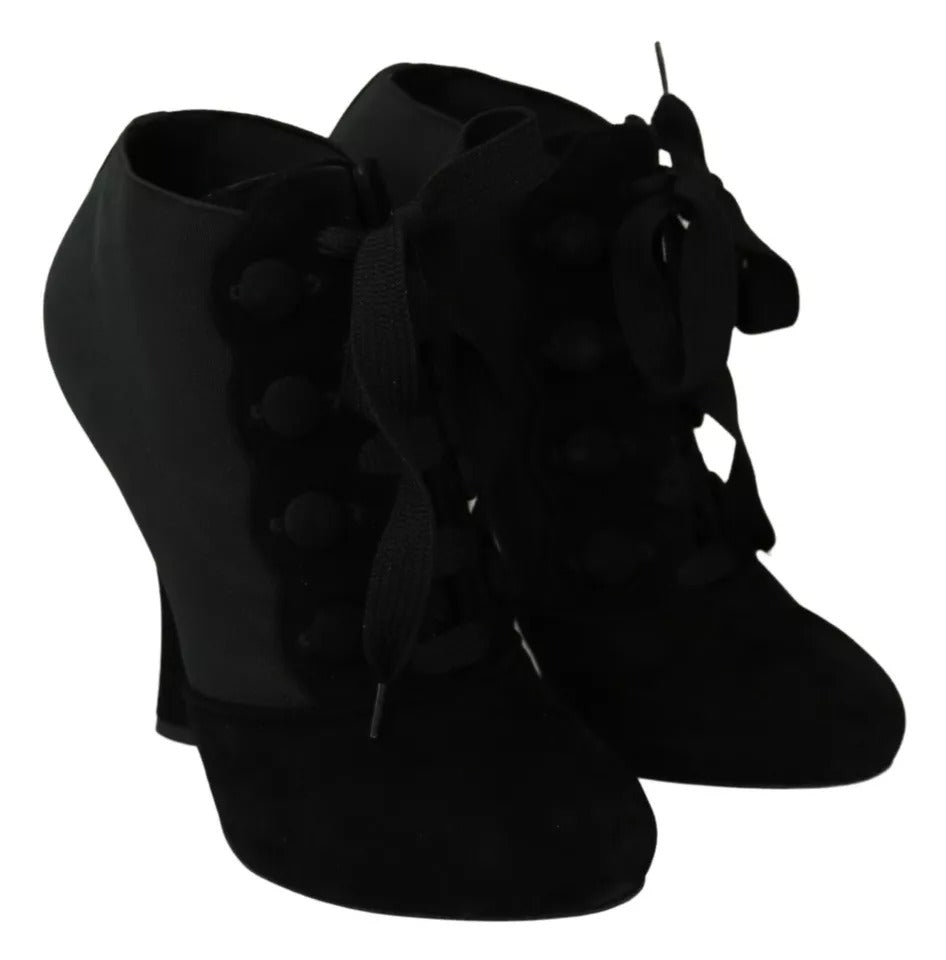 Dolce & Gabbana Black Suede Stretch Boots Booties Παπούτσια