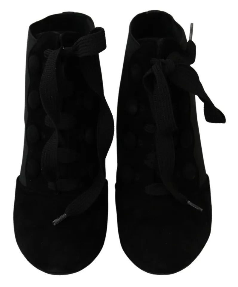 Dolce & Gabbana Black Suede Stretch Boots Booties Παπούτσια