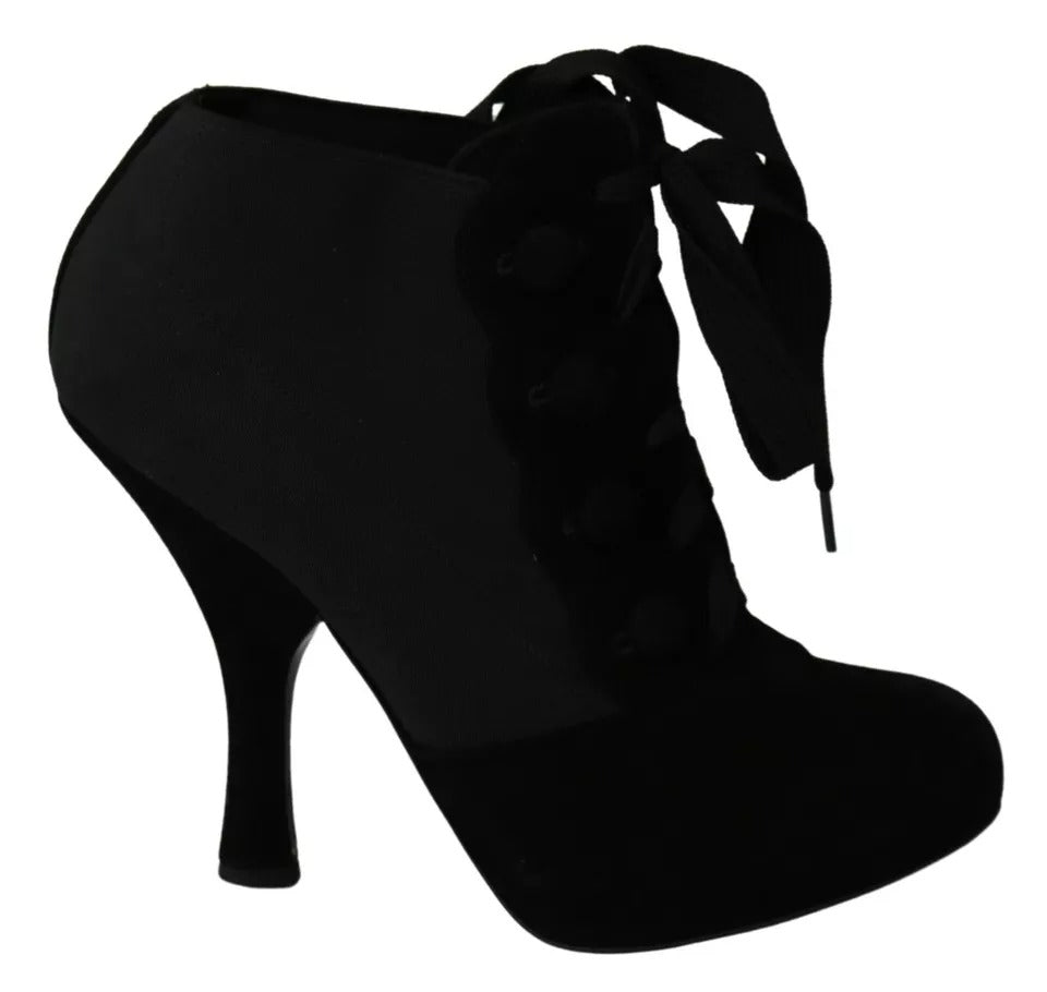 Dolce &amp; Gabbana Black Suede Stretch Boots Booties Παπούτσια