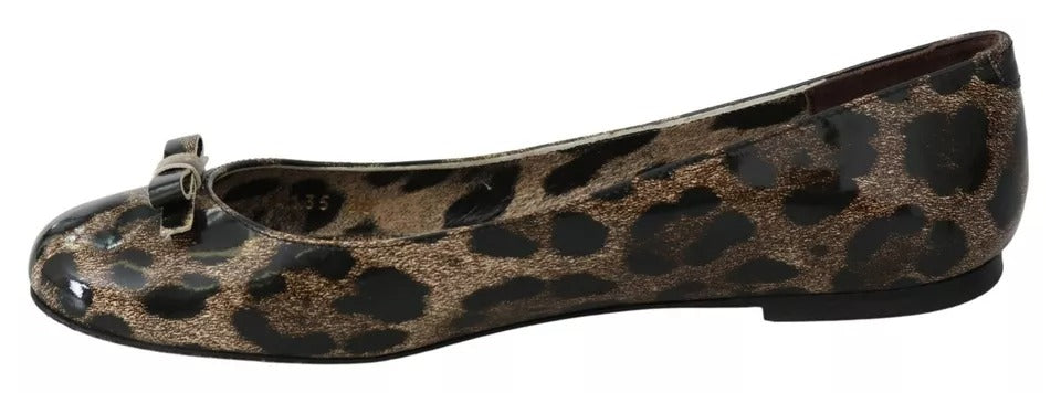 Dolce & Gabbana Brown Leopard Ballerina Flats Δερμάτινα παπούτσια