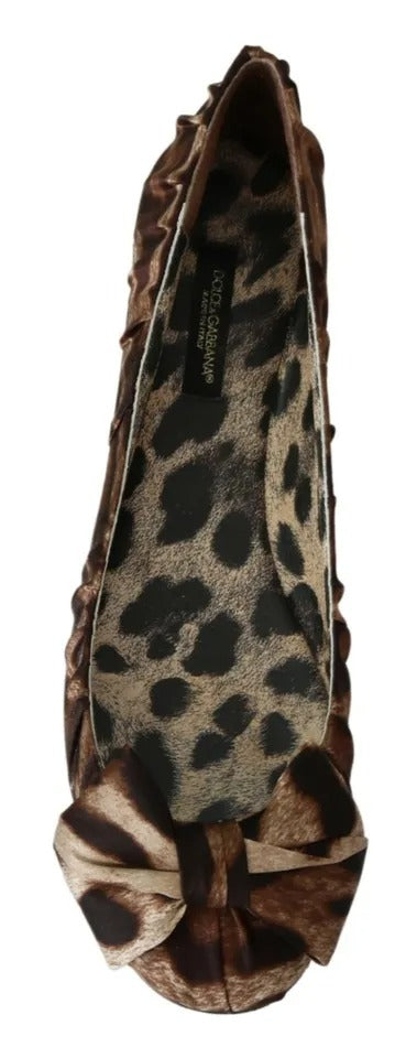 Dolce & Gabbana Brown Leopard Silk Ballerina Flats