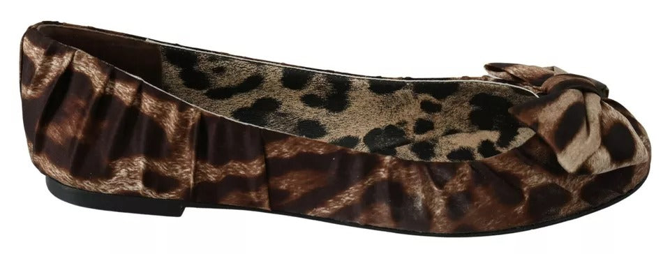 Dolce & Gabbana Brown Leopard Silk Ballerina Flats