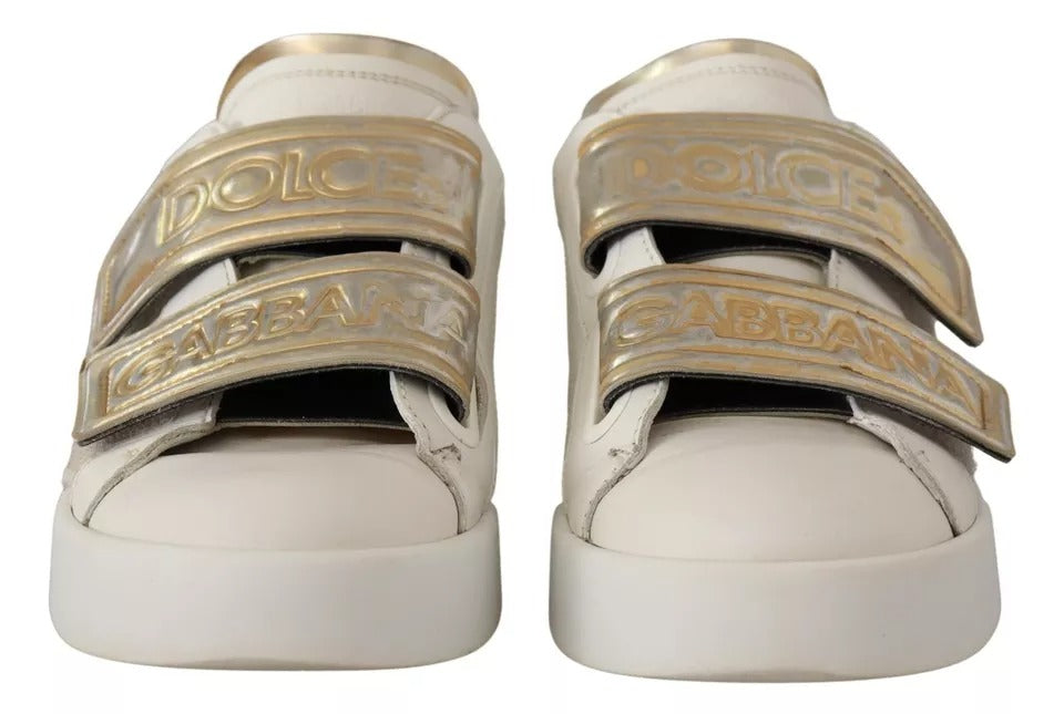 Dolce & Gabbana White Gold Leather Trainers Sneakers Shoes