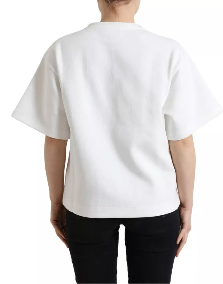 Μπλουζάκι Dolce & Gabbana White Cotton Stretch Μαύρο HOT Crystal T-shirt