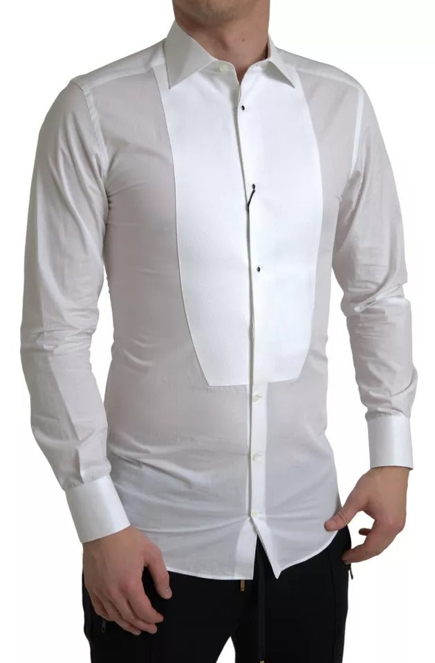 Dolce & Gabbana White Bib Cotton Poplin Ανδρικό Επίσημο ΧΡΥΣΟ πουκάμισο