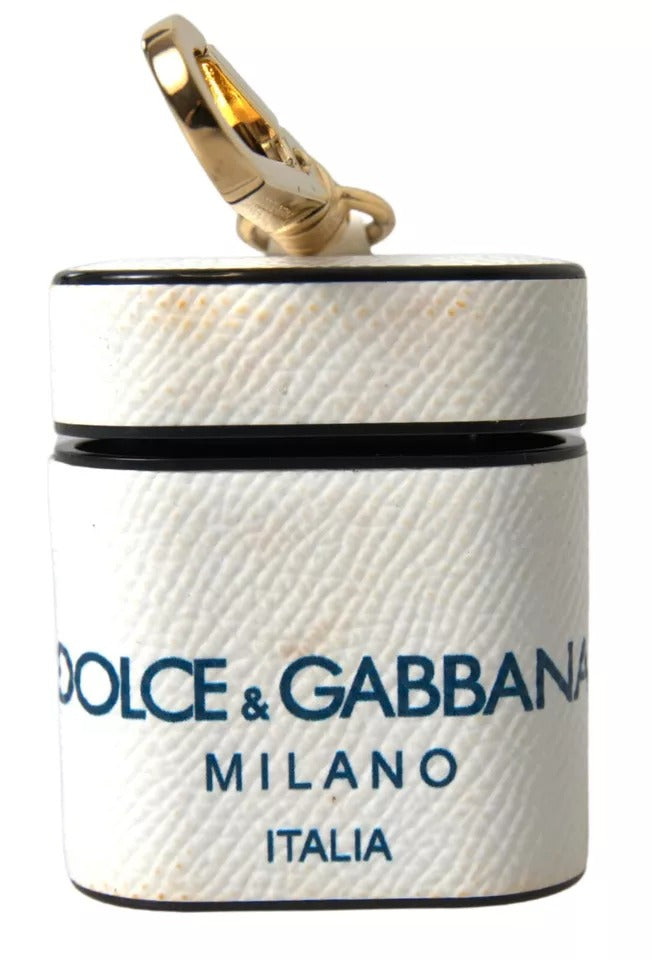 Dolce & Gabbana White Blue Calf Δερμάτινη θήκη με λουράκι για Airpods