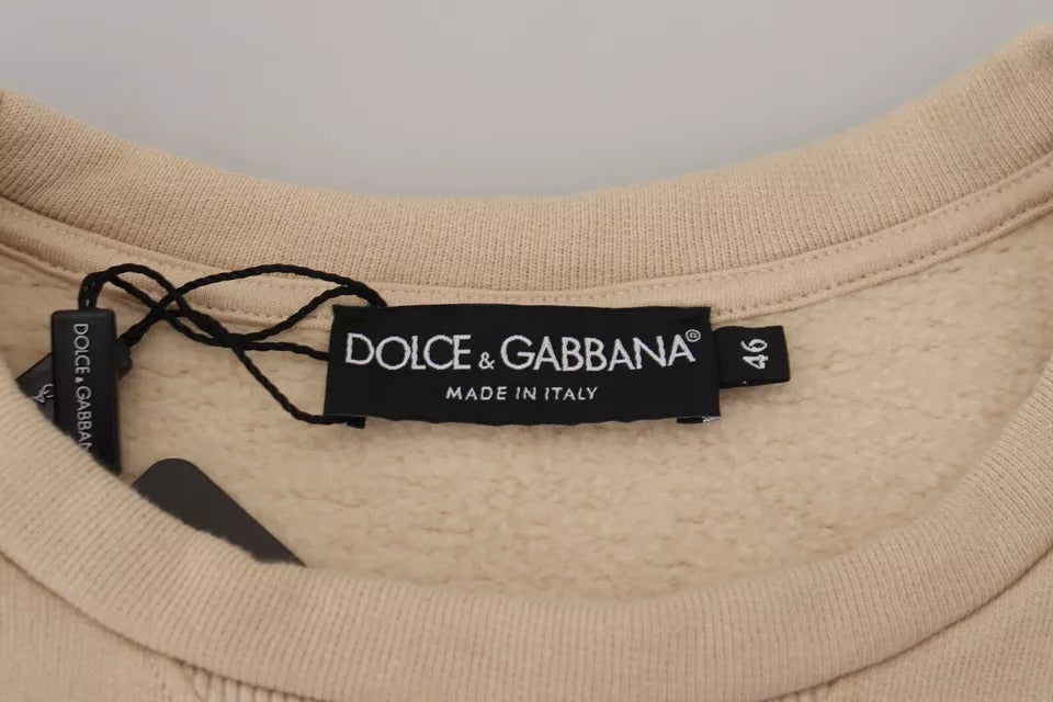 Dolce & Gabbana Beige Amore Cotton Crew Neck πουλόβερ