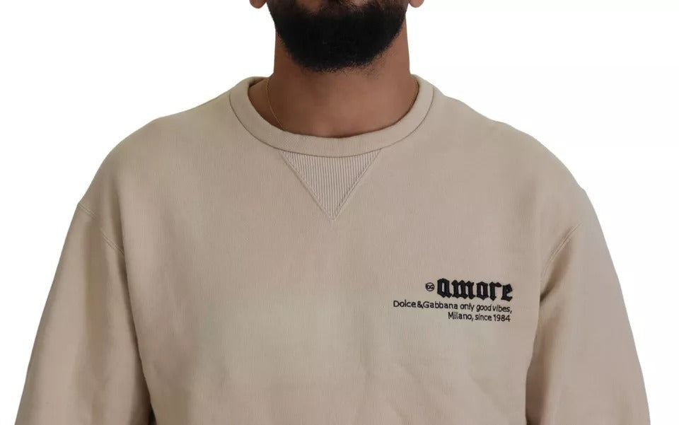 Dolce & Gabbana Beige Amore Cotton Crew Neck πουλόβερ