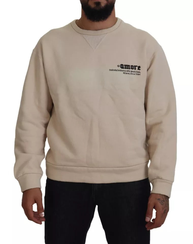 Dolce & Gabbana Beige Amore Cotton Crew Neck πουλόβερ