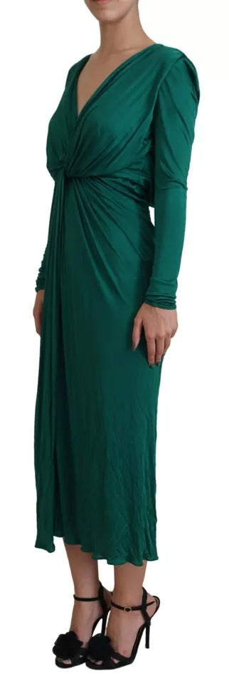 Dolce & Gabbana Dark Green Viscose Long Sleeve Midi Dress