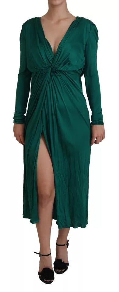 Dolce & Gabbana Dark Green Viscose Long Sleeve Midi Dress