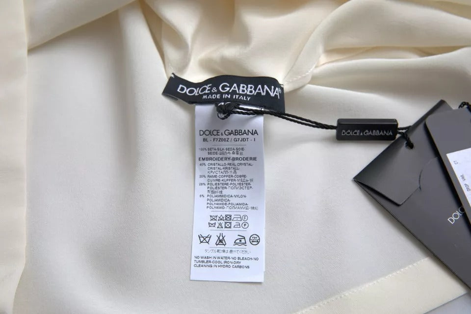 Μπλούζα με μανίκια Dolce & Gabbana White Silk Crystal 3/4 Top