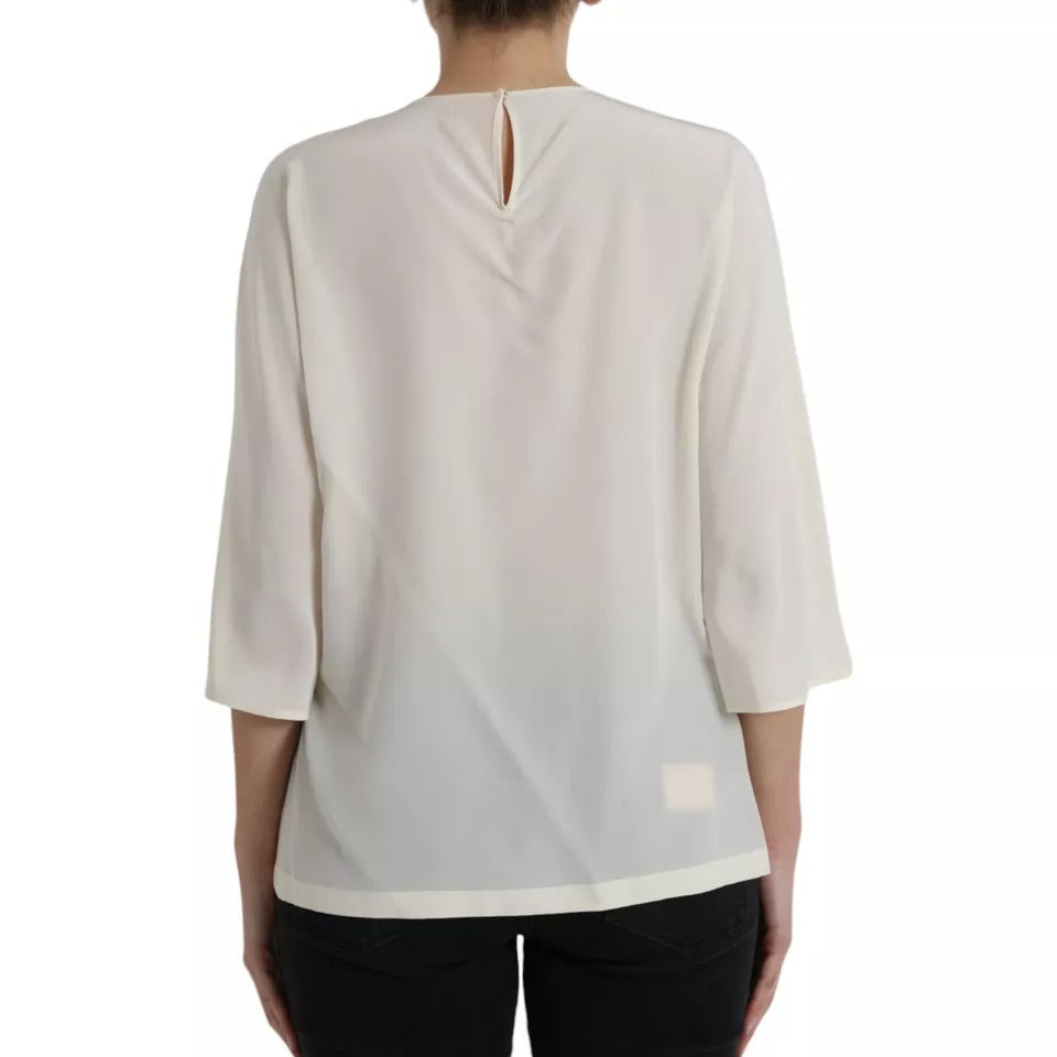 Μπλούζα με μανίκια Dolce & Gabbana White Silk Crystal 3/4 Top