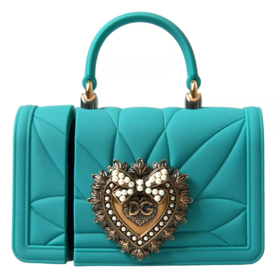 Dolce & Gabbana Turquoise Silicone Devotion Heart Cover Hand Bag Airpods Case