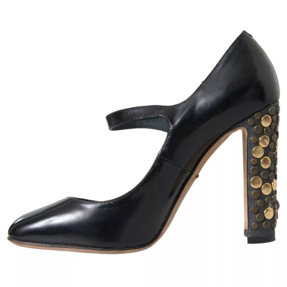 Dolce & Gabbana Black Leather Crystal Mary Janes Pumps