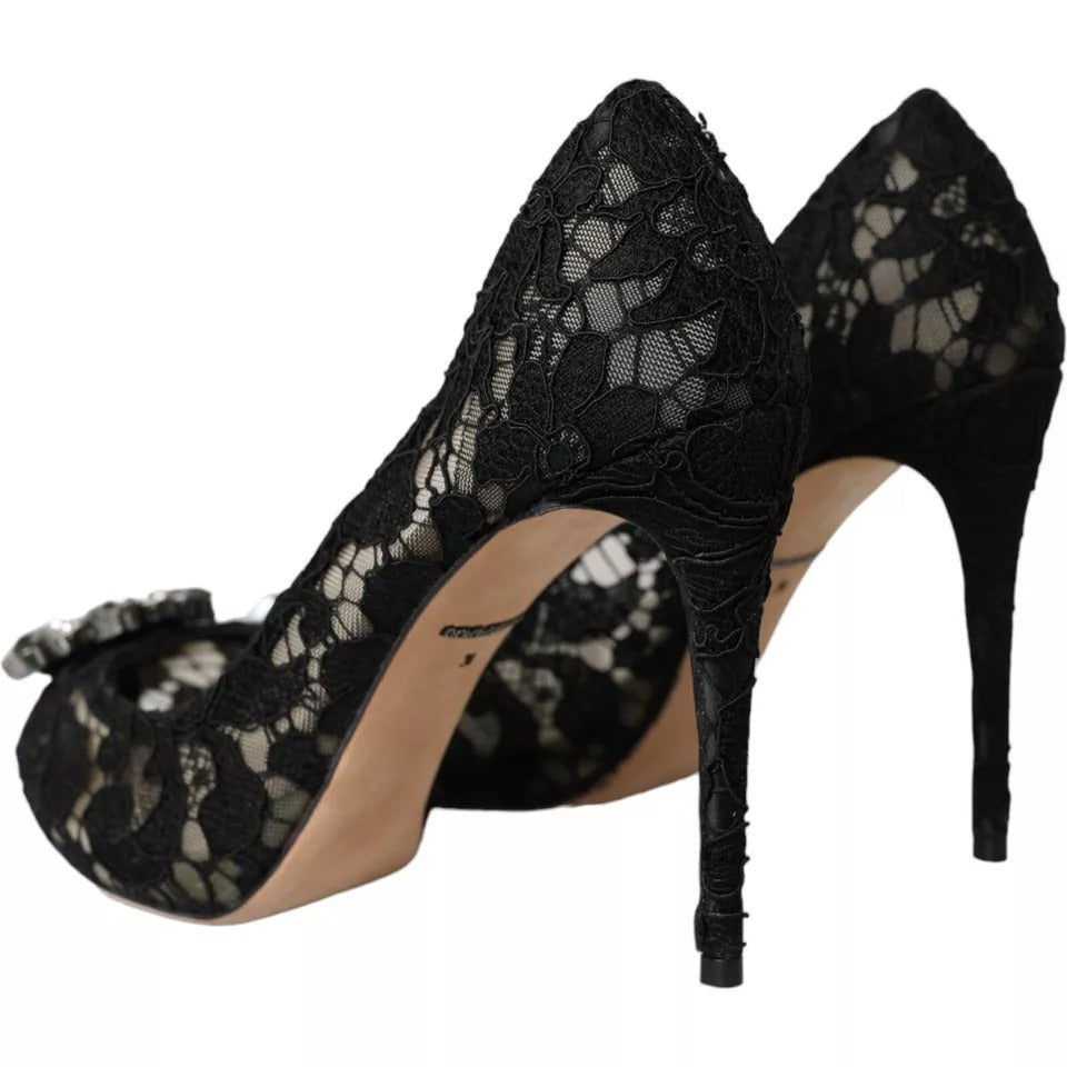 Παπούτσια Dolce & Gabbana Black Taormina Lace Crystal Heel Pumps