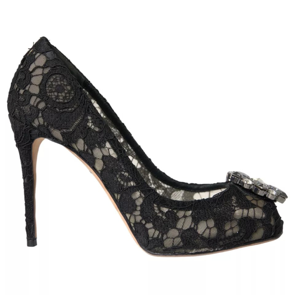 Παπούτσια Dolce & Gabbana Black Taormina Lace Crystal Heel Pumps