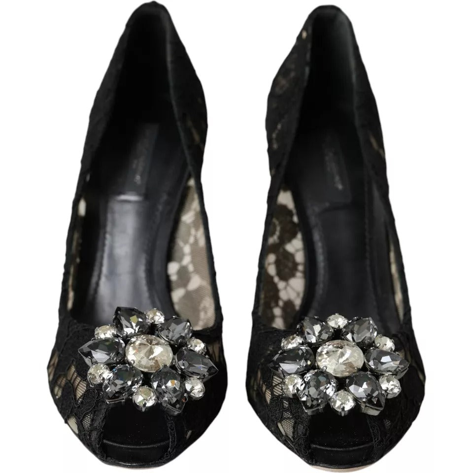 Παπούτσια Dolce & Gabbana Black Taormina Lace Crystal Heel Pumps