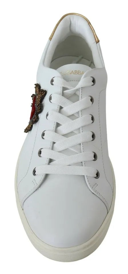 Ανδρικά παπούτσια Dolce & Gabbana White Leather Heart Low Top Sneakers