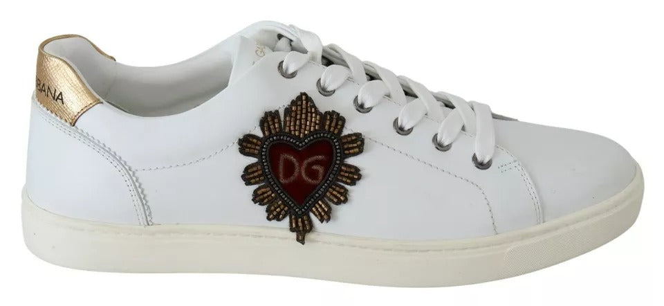 Ανδρικά παπούτσια Dolce & Gabbana White Leather Heart Low Top Sneakers