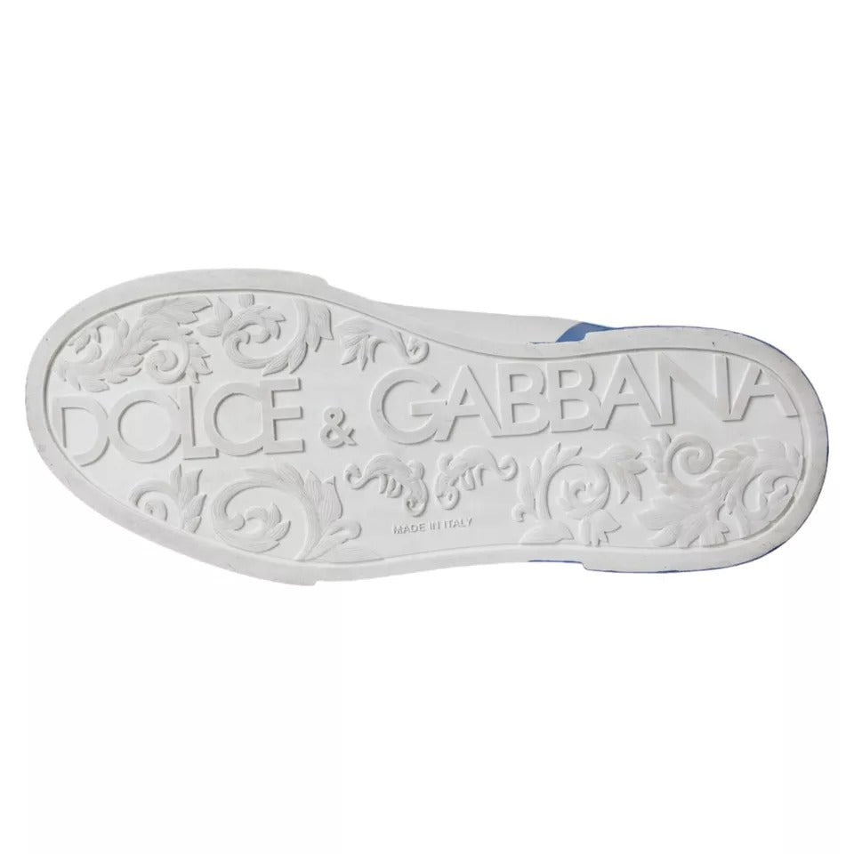 Dolce & Gabbana Λευκό Μπλε Δερμάτινο Λογότυπο Χαμηλό τοπ Αθλητικά Ανδρικά παπούτσια