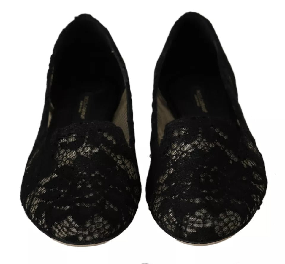 Dolce & Gabbana Μαύρα φλοράλ Lace Loafers Flats παπούτσια