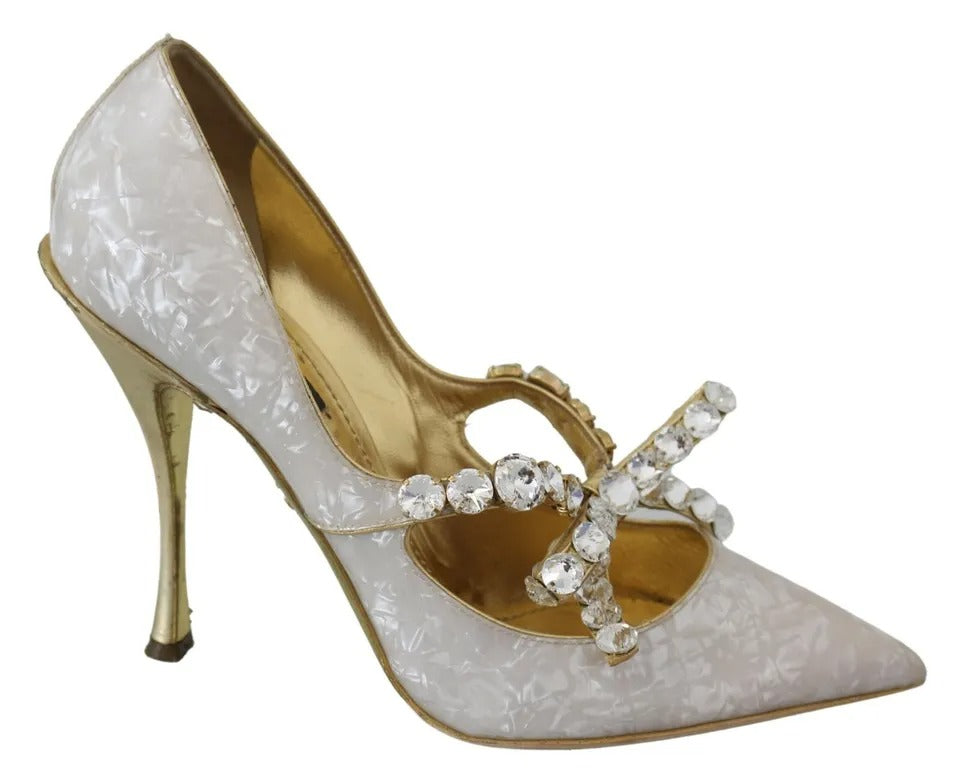 Παπούτσια Dolce & Gabbana White Crystal Bow Pearl Mary Jane Pumps