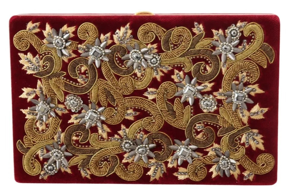 Βραδινό πορτοφόλι για πάρτι Dolce & Gabbana Red Velvet Gold Frame Clutch