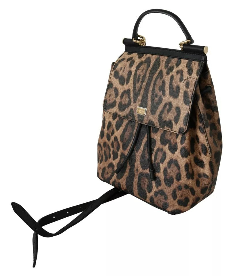 Dolce & Gabbana Brown Leopard Δερμάτινο Σακίδιο Πλάτης Γυναικεία Τσάντα SICILY