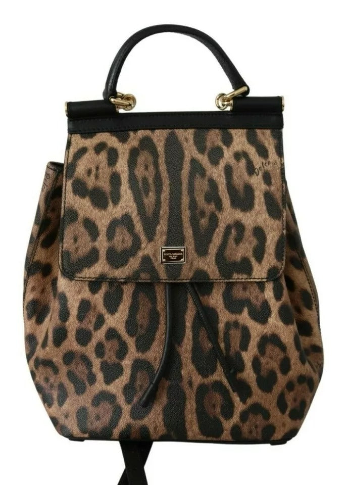 Dolce & Gabbana Brown Leopard Δερμάτινο Σακίδιο Πλάτης Γυναικεία Τσάντα SICILY