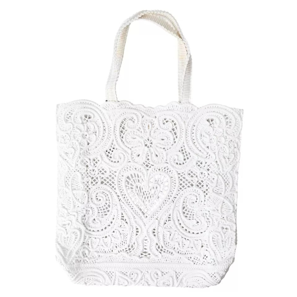 Dolce & Gabbana Λευκή Τσάντα Tote με Δαντέλα Cordonetto Beatrice