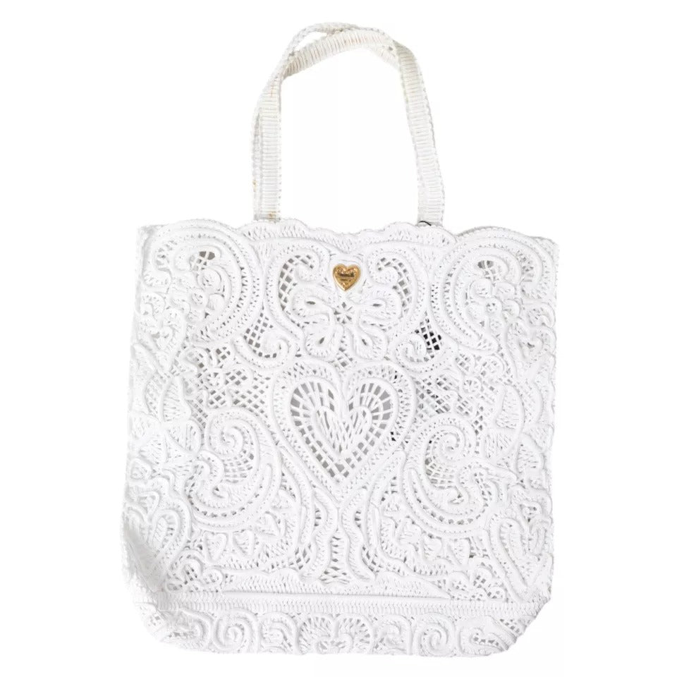 Dolce & Gabbana Λευκή Τσάντα Tote με Δαντέλα Cordonetto Beatrice