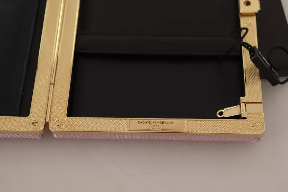 Dolce & Gabbana Pink Silk Gold Frame Clutch Βραδινό πορτοφόλι για πάρτι