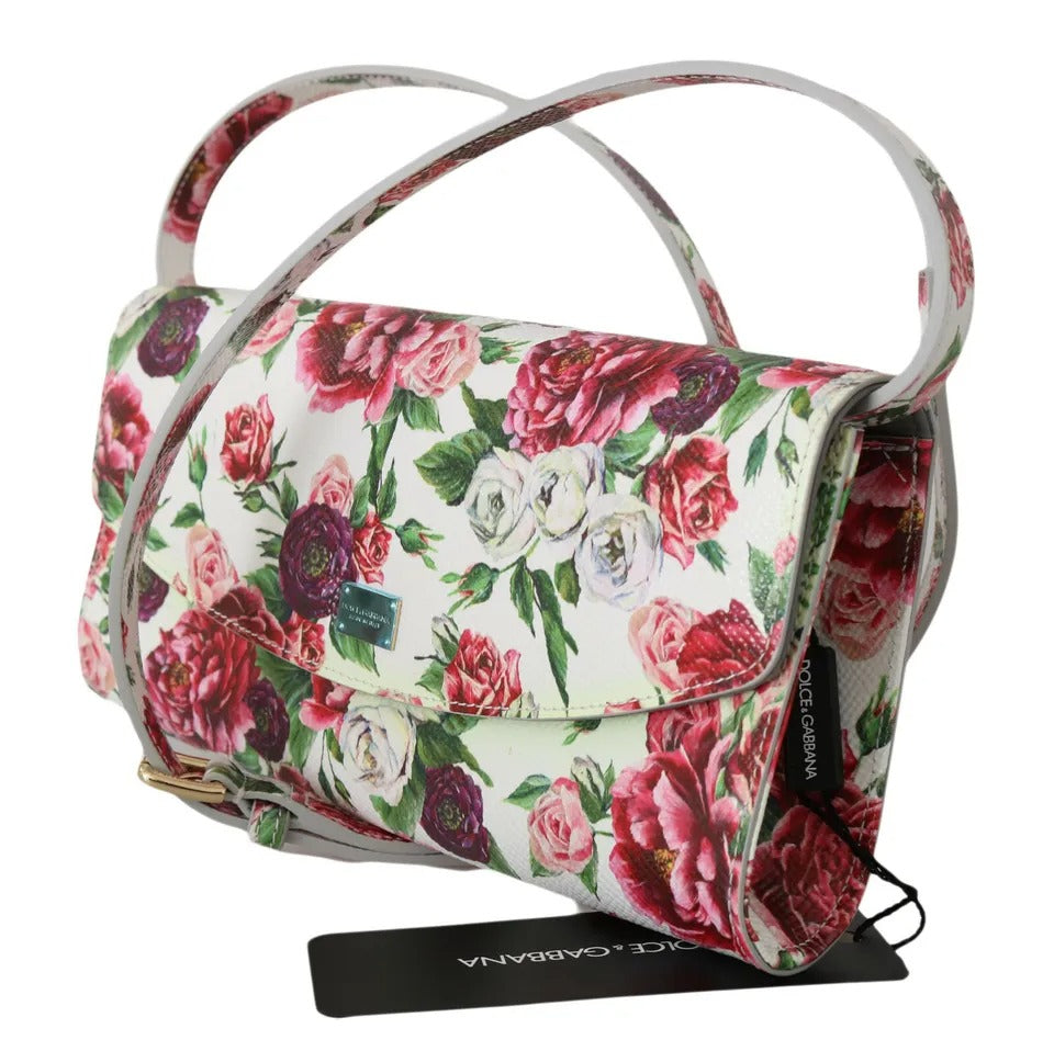 Dolce & Gabbana White Purse Clutch Floral Roses Δερμάτινη τσάντα σταυρού σώματος