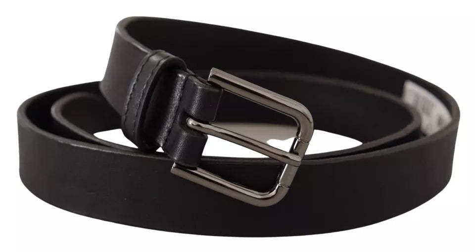 Ζώνη πόρπης με λογότυπο Dolce & Gabbana Black Calf Leather Classic Metal Logo